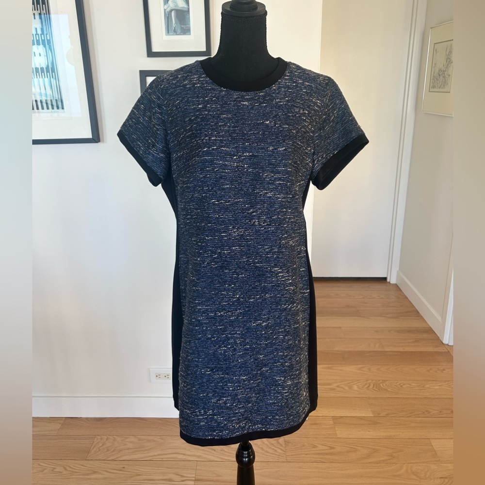 Madewell Women’s Dress Shimmerweave Blue Tweed Mini Sheath Size 12 Lined